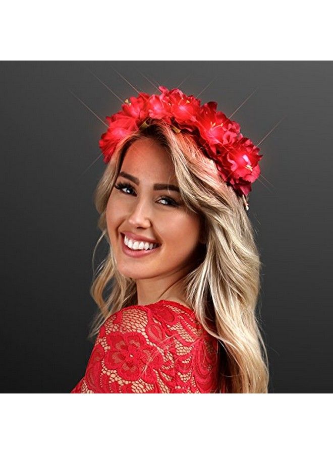 Light Up Red Flower Crown Headband For Festivals With Red Led Lights