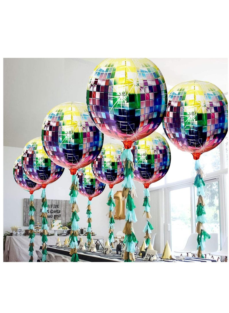 Large Disco Ball Balloons for Party Decorations 22 Inches 360 Degree 4D Round Sphere Foil Metallic Disc Theme for Birthday, Bachelorette, Wedding, Baby Shower (6pcs)