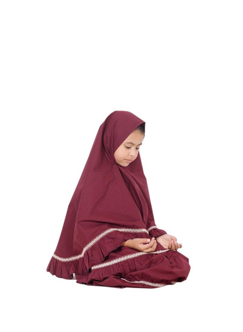 Ruffle Prayer Set For Girls Maroon Color