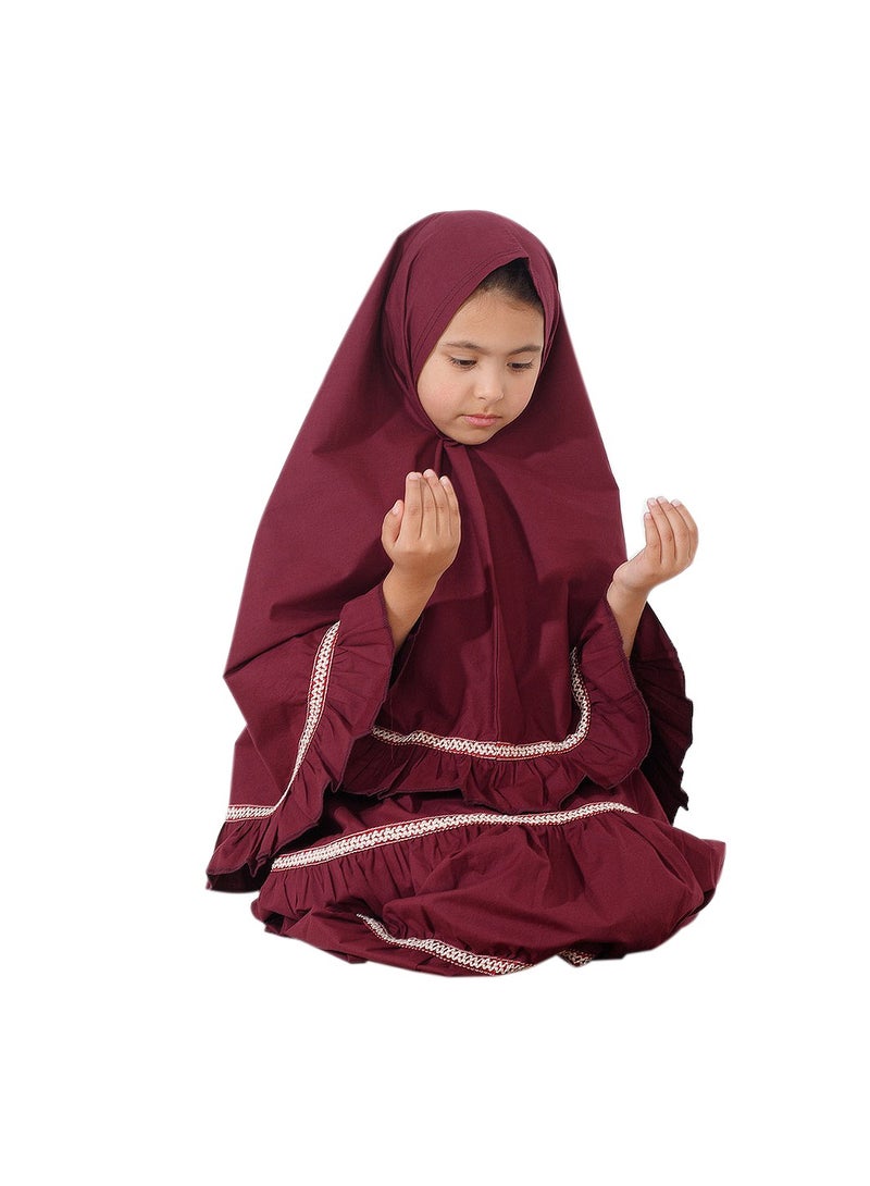 Ruffle Prayer Set For Girls Maroon Color