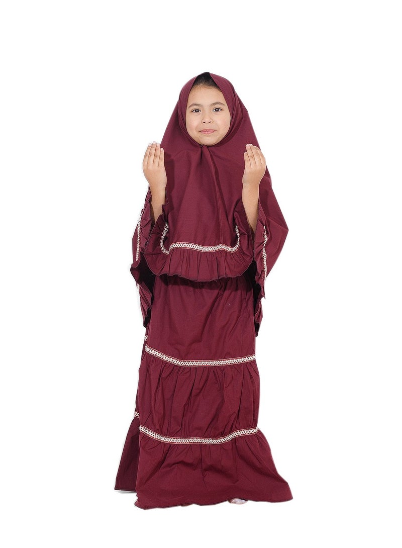 Ruffle Prayer Set For Girls Maroon Color