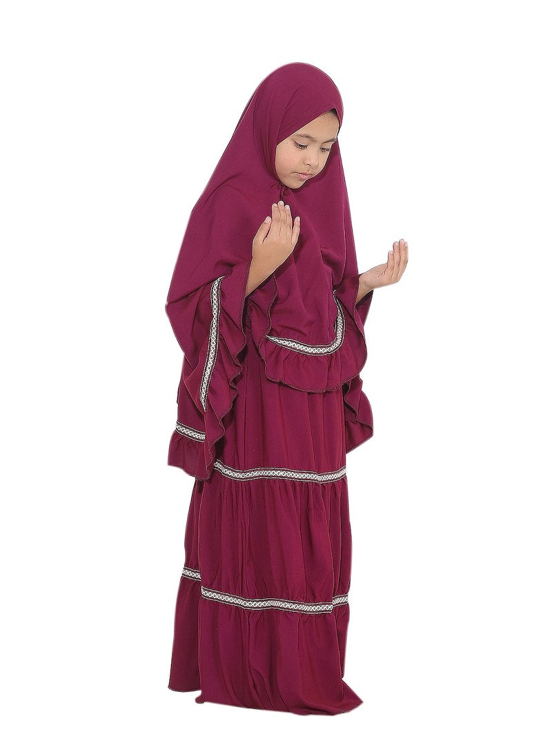 Ruffle Prayer Set For Girls Maroon Color