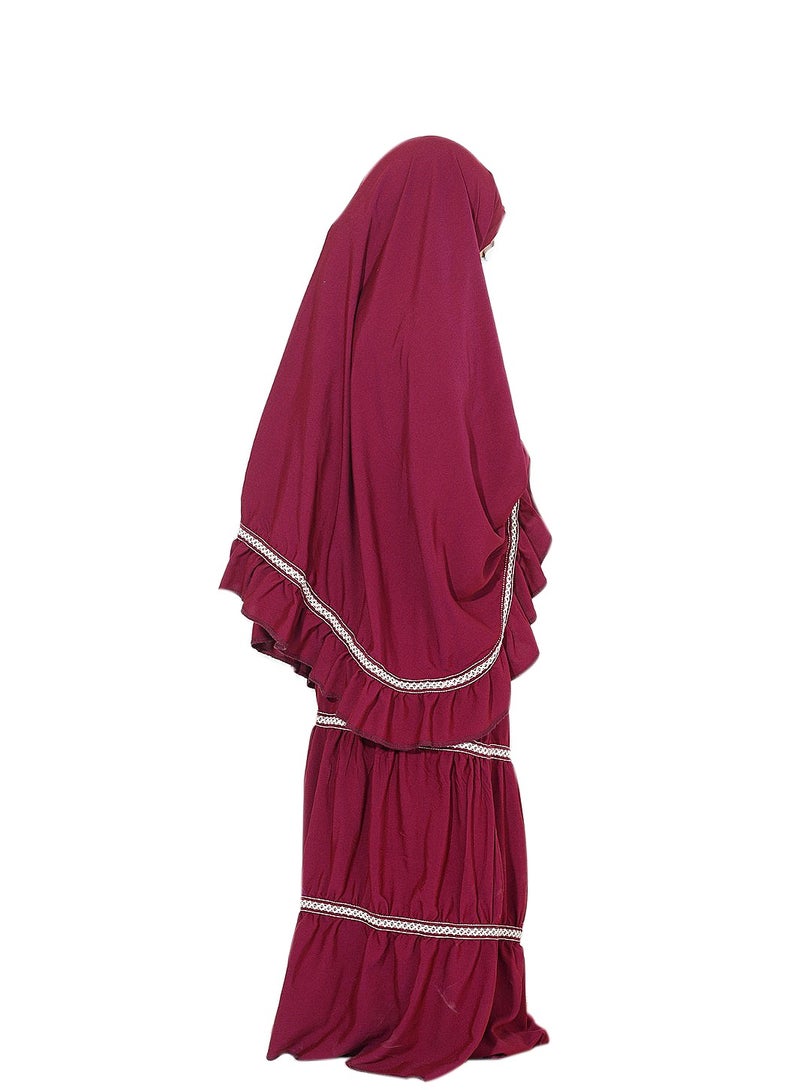 Ruffle Prayer Set For Girls Maroon Color