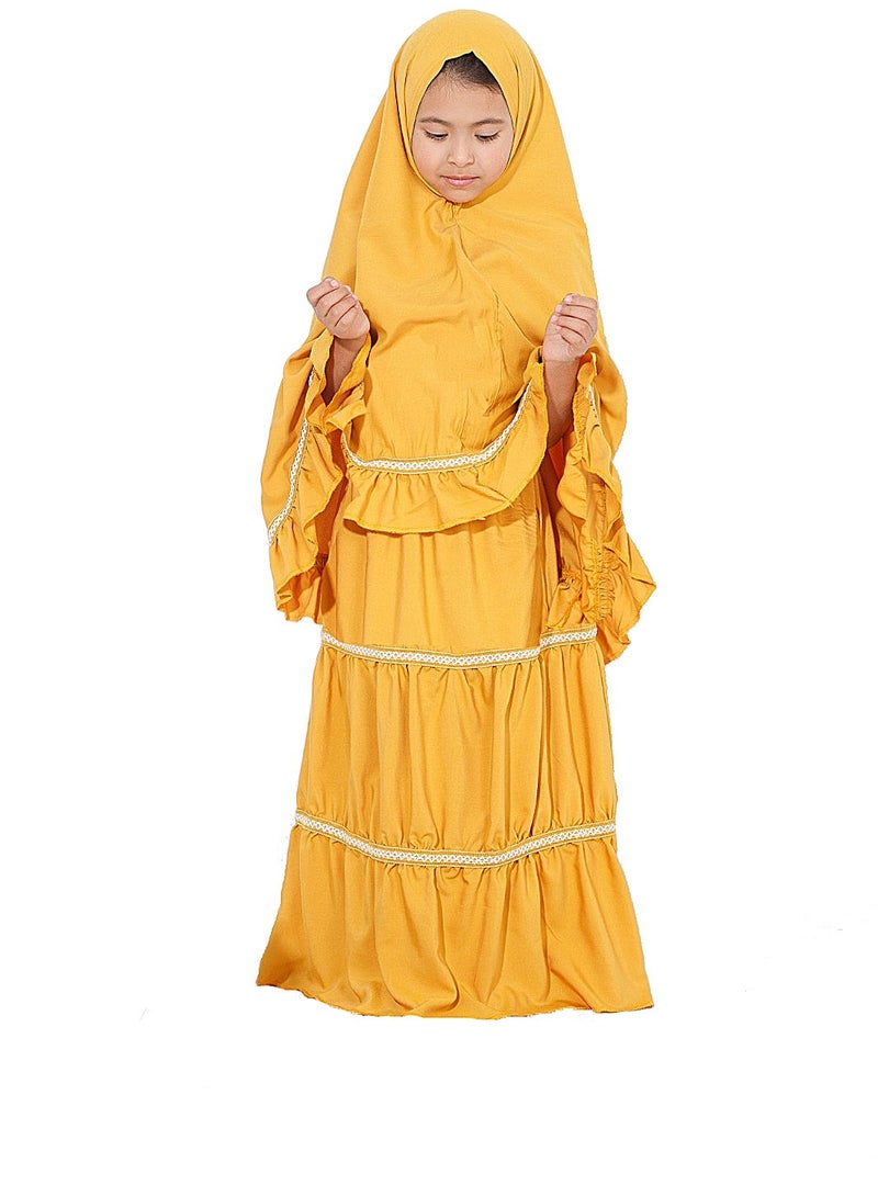 Ruffle Prayer Set For Girls Yellow Color