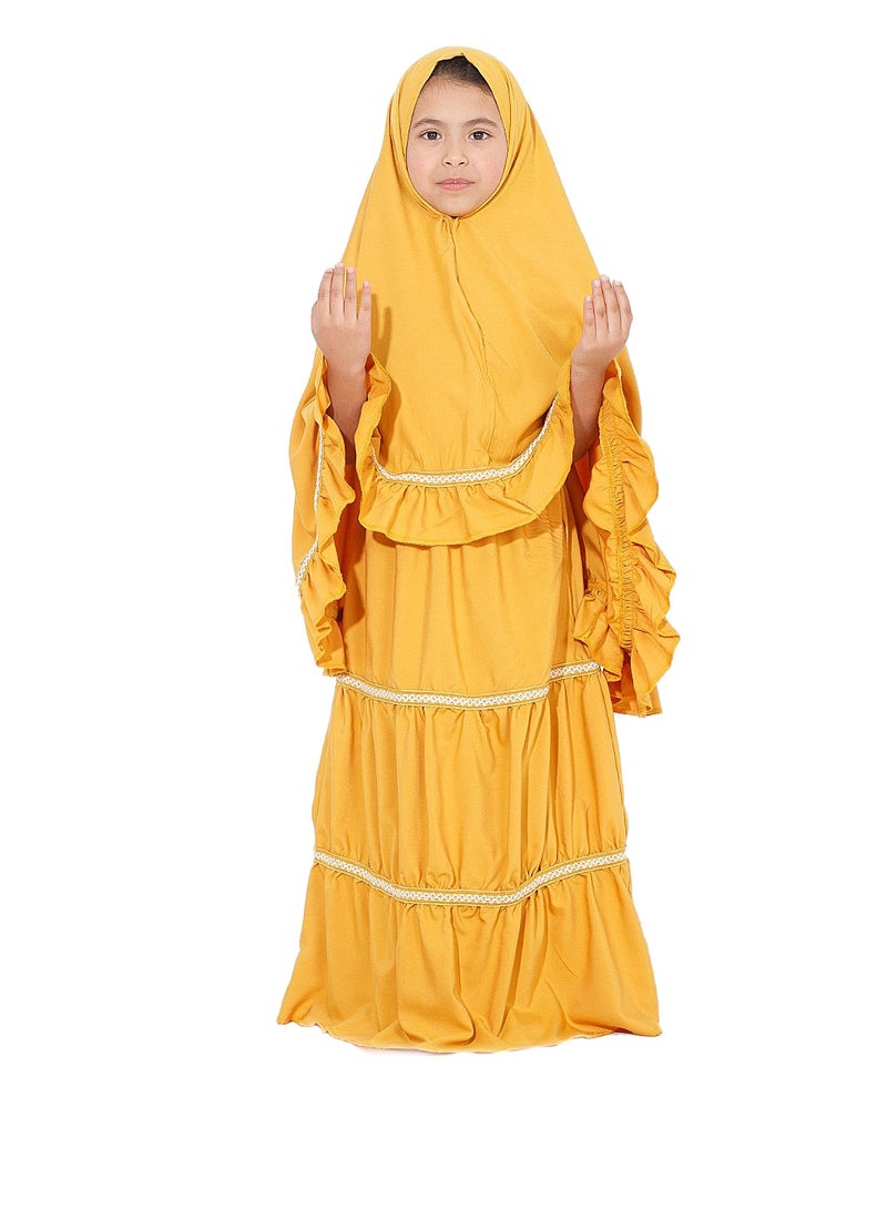 Ruffle Prayer Set For Girls Yellow Color