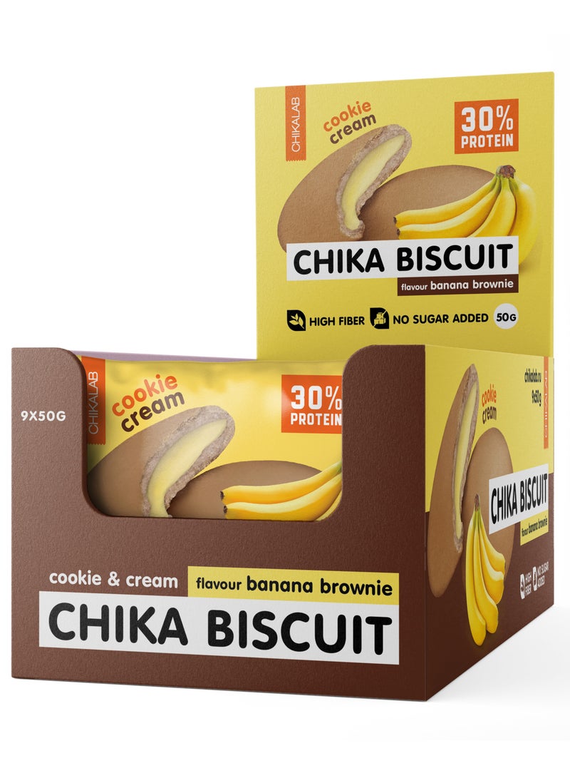 Chika Biscuit Protein Cookie Cream Filling Banana Brownie Flavor High Fiber and No Sugar Added 9x50g