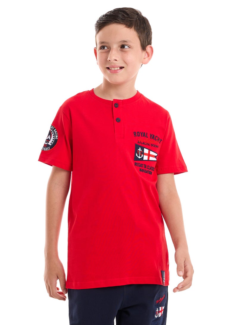 Victor and Jane Boys' 2-Piece T-Shirt & Jogger Set - Red - Navy