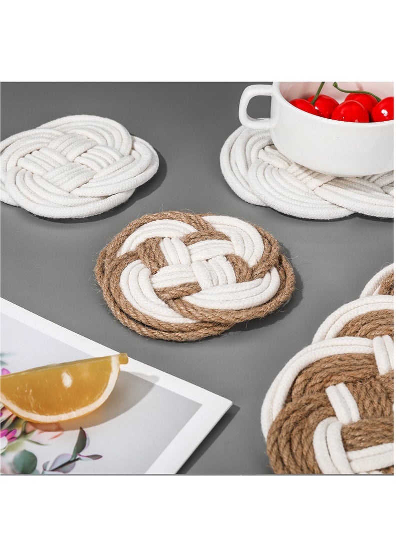 Handmade Jute Coasters Set of 4, Woven Cotton Drink Mats for Home Kitchen Office Party Decor