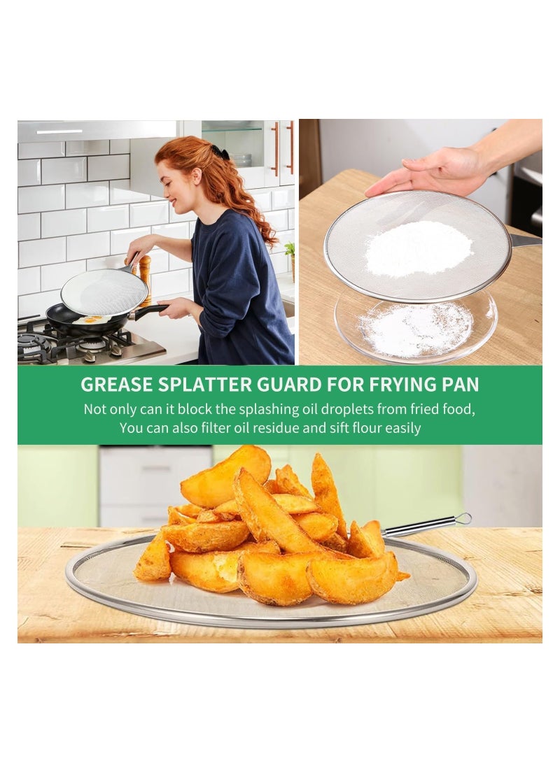 Grease Splatter Screen for Frying Pan Stainless Steel Grease Splatter Guard Stops 99% of Hot Oil Splash Protects Skin from Burns Iron Skillet Lid Keeps Kitchen Clean for Cooking Frying