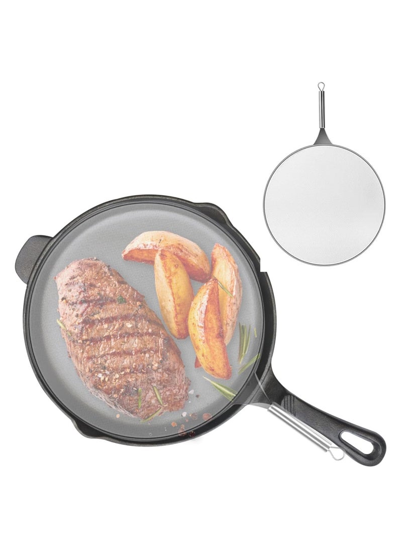 Grease Splatter Screen for Frying Pan Stainless Steel Grease Splatter Guard Stops 99% of Hot Oil Splash Protects Skin from Burns Iron Skillet Lid Keeps Kitchen Clean for Cooking Frying