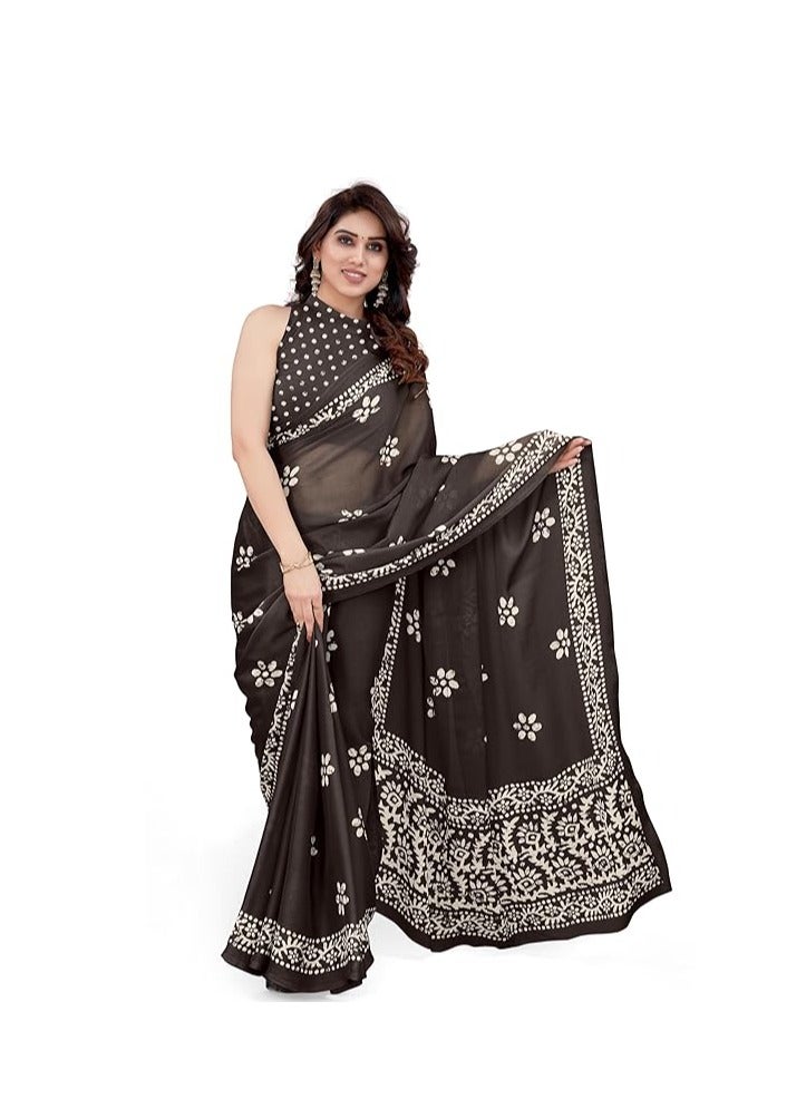 Latest Women's Chiffon Saree with Batik Print and Blouse Piece