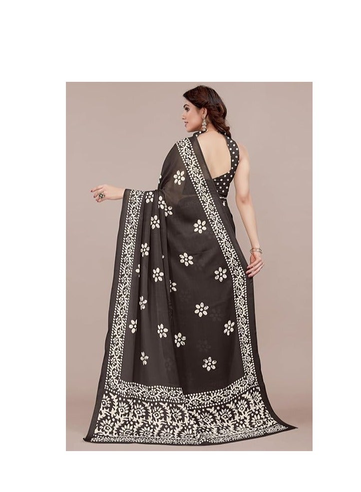 Latest Women's Chiffon Saree with Batik Print and Blouse Piece