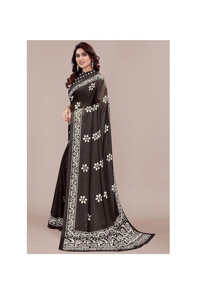 Latest Women's Chiffon Saree with Batik Print and Blouse Piece