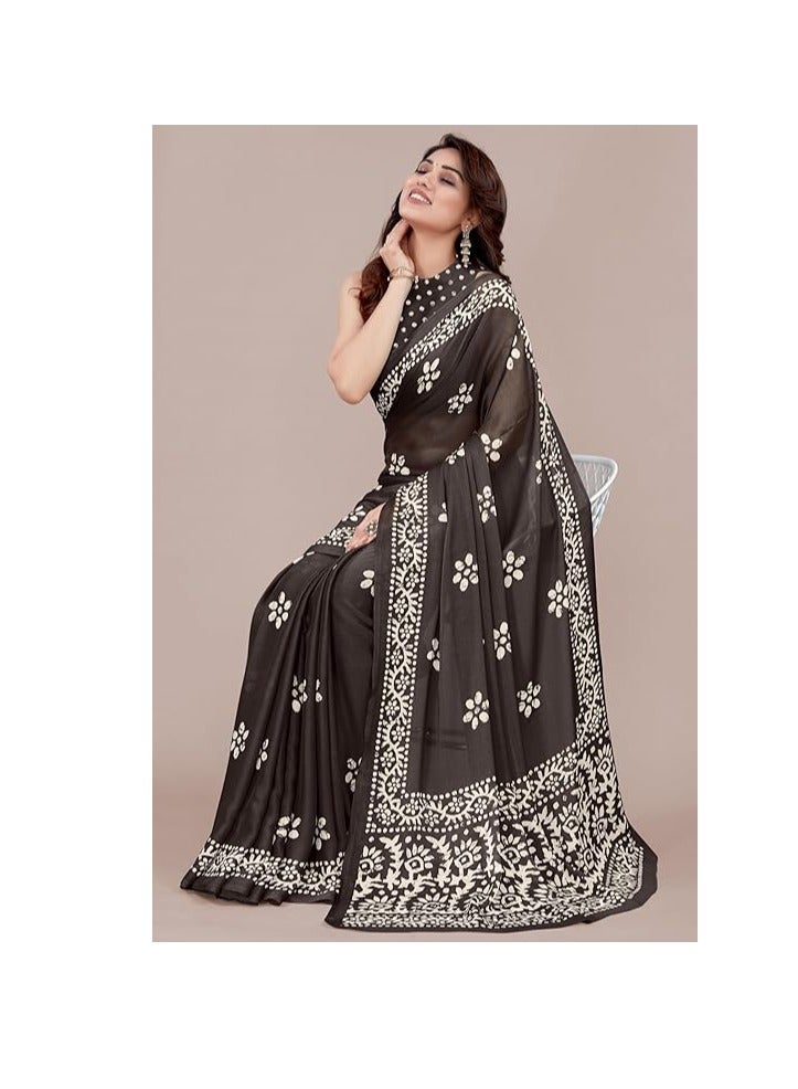Latest Women's Chiffon Saree with Batik Print and Blouse Piece