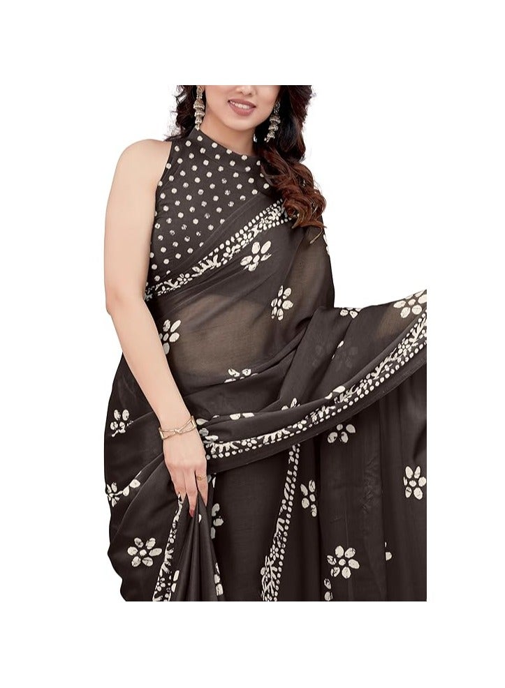 Latest Women's Chiffon Saree with Batik Print and Blouse Piece