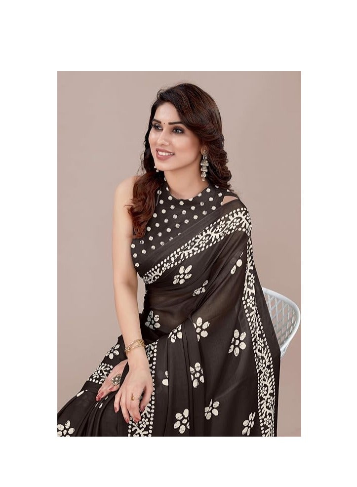 Latest Women's Chiffon Saree with Batik Print and Blouse Piece