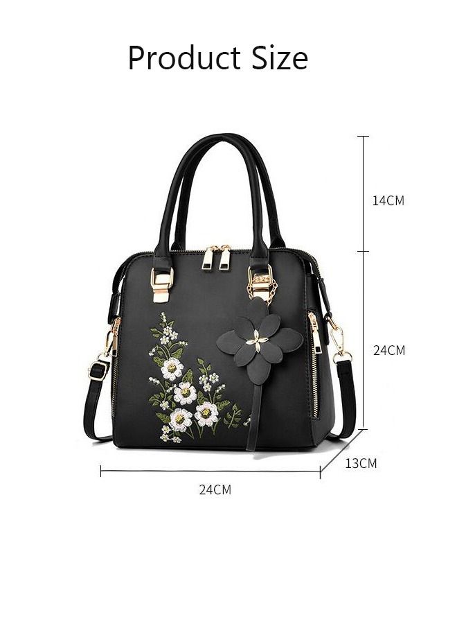 Womens Elegant Embroidery Purses and Handbags Shoulder Bag Ladies Designer Satchel Messenger Tote Bag Crossbody Bag for Ladies