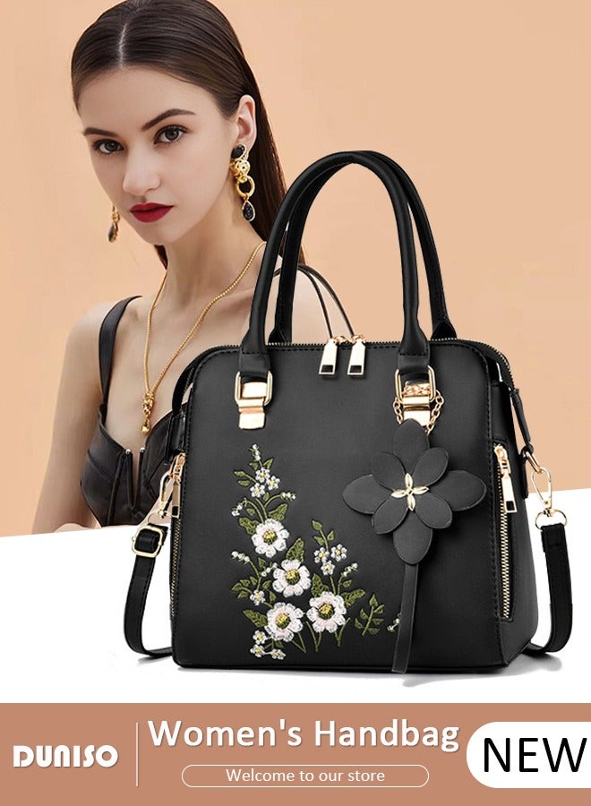 Womens Elegant Embroidery Purses and Handbags Shoulder Bag Ladies Designer Satchel Messenger Tote Bag Crossbody Bag for Ladies