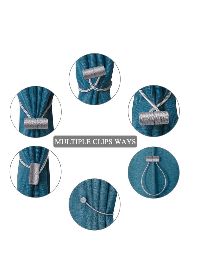 Magnetic Curtain Tiebacks Clips, Blue 4Pcs Curtain Holdbacks, Decorrative Drapery Rope Tie Backs, for Home Office Decorative Blackout Sheer Twist Curtain Window Decor