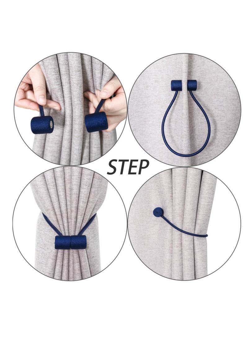 Magnetic Curtain Tiebacks Clips, Blue 4Pcs Curtain Holdbacks, Decorrative Drapery Rope Tie Backs, for Home Office Decorative Blackout Sheer Twist Curtain Window Decor