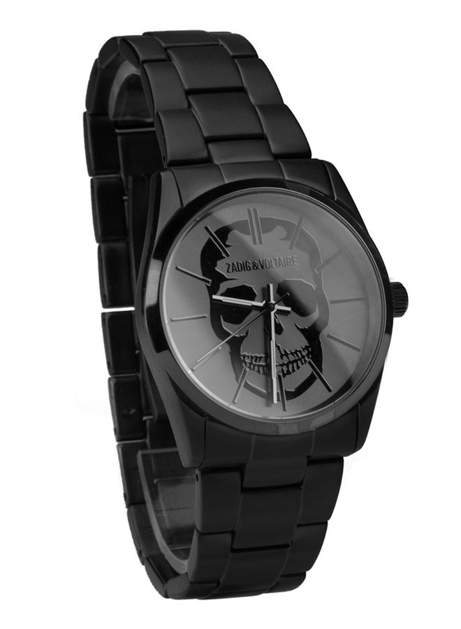 Unisex Adult Zadig & Vortaire Analog Watch with Black  Engraved Dial and Brushed Black Stainless Steel Strap  Bracelet - ZV119-3AM