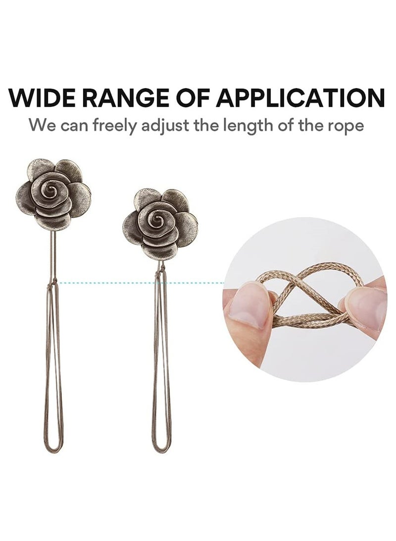 Magnetic Curtain Ties - 2 Pack Vintage Resin Flower Tiebacks, Decorative Holdbacks for Drapery, Ideal for Home, Office & Outdoor Use (Bronze)