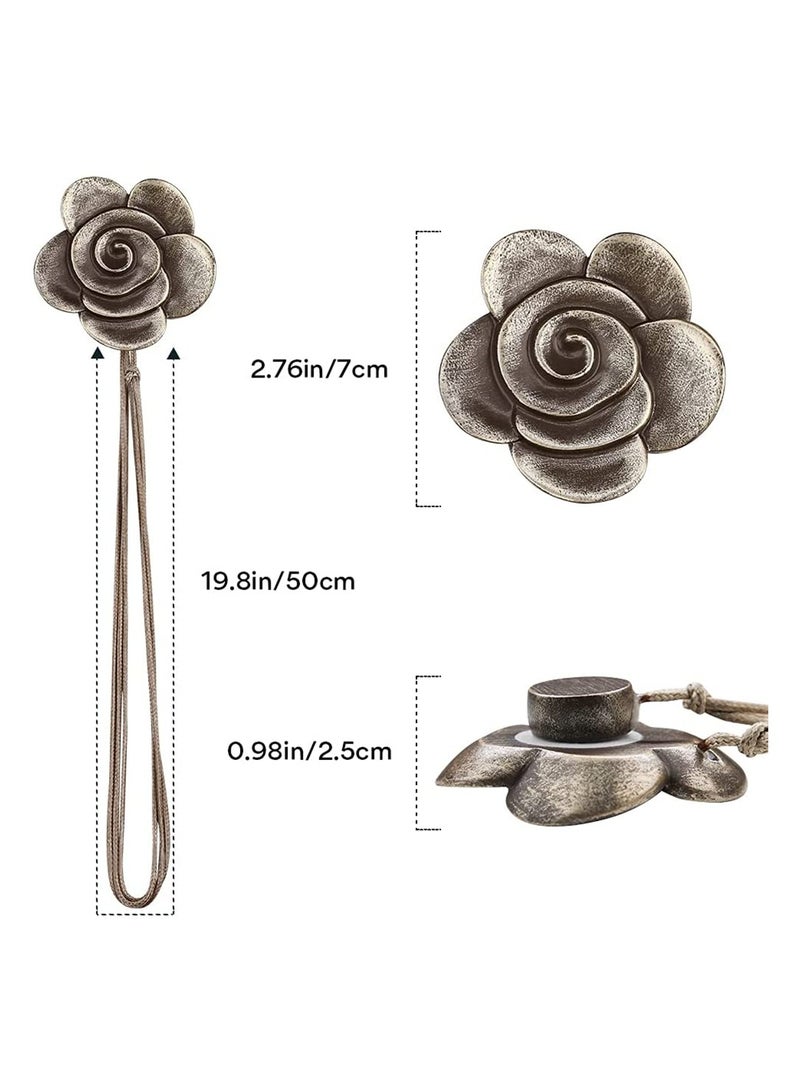 Magnetic Curtain Ties - 2 Pack Vintage Resin Flower Tiebacks, Decorative Holdbacks for Drapery, Ideal for Home, Office & Outdoor Use (Bronze)