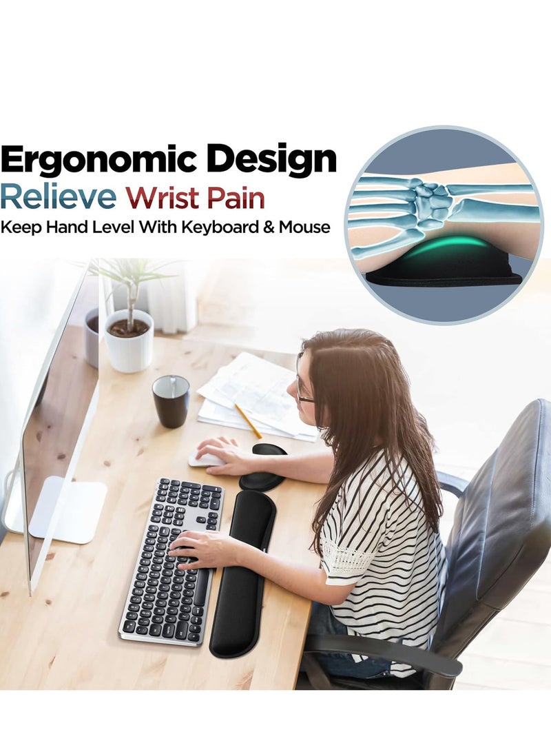 2pcs Wrist Rest, Memory Foam Mouse Pad and Keyboard Wrist Rest Pad for Office, Computer, Laptop, Mac, Comfortable, Lightweight for Easy Typing Pain Relief