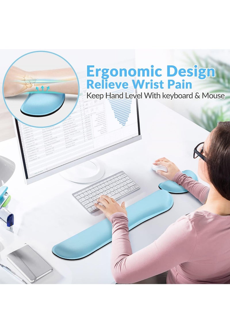 2pcs Wrist Rest, Memory Foam Mouse Pad and Keyboard Wrist Rest Pad for Office, Computer, Laptop, Mac, Comfortable, Lightweight for Easy Typing Pain Relief