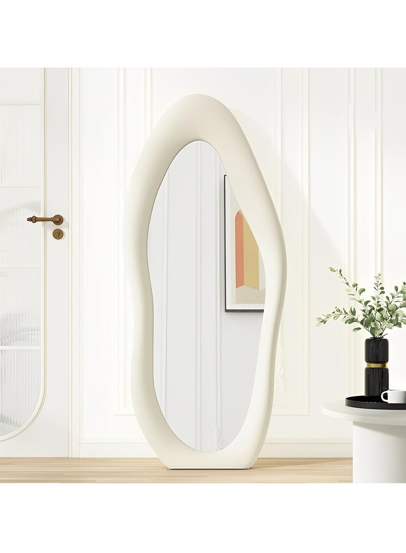 Irregular Wavy Mirror Full Length Mirror,Wave Floor Mirror, Wall Mirror Standing Hanging or Leaning Against Wall for Bedroom,Full Length Mirror (White)