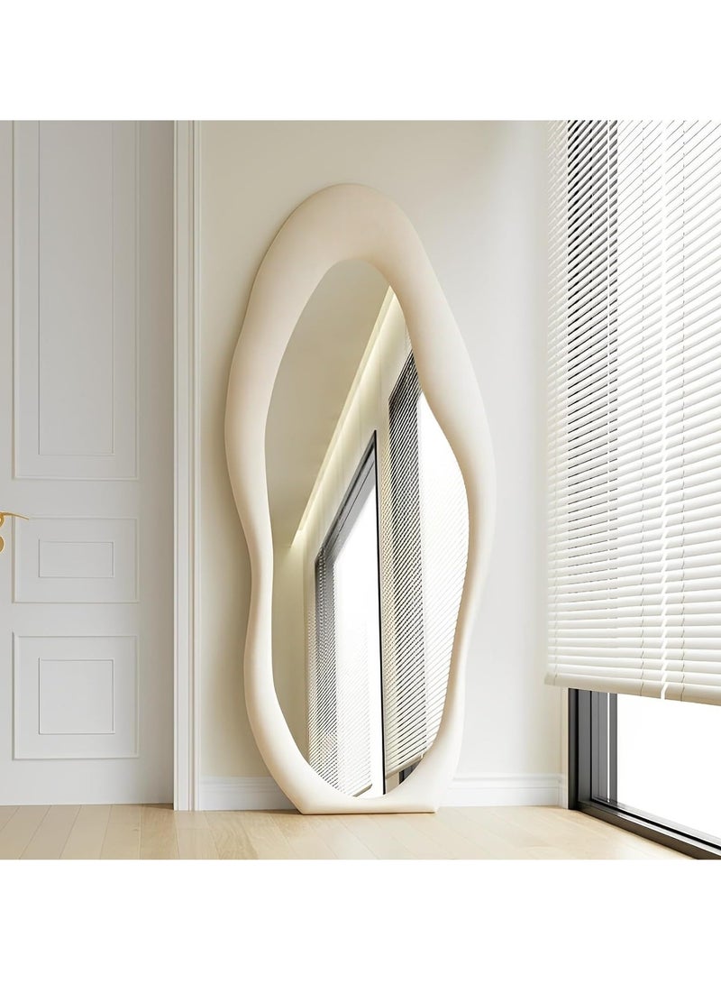 Nelly Velvet Full Length Mirror Leaning Against Wall Large Irregular Bedroom Mirror Floor Mirror Dressing Mirror Wall Mounted Mirror White Colour Size 60x160cm