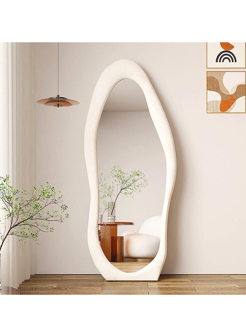 Nelly Velvet Full Length Mirror Leaning Against Wall Large Irregular Bedroom Mirror Floor Mirror Dressing Mirror Wall Mounted Mirror White Colour Size 60x160cm