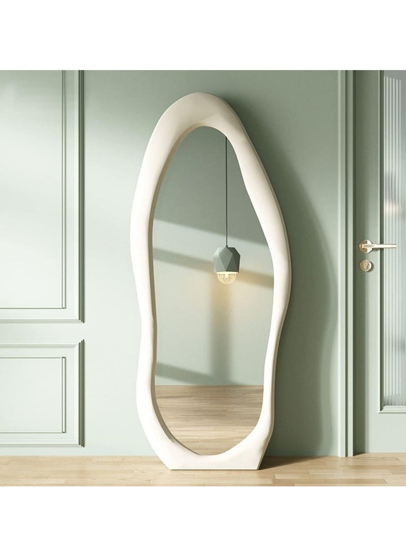 Nelly Velvet Full Length Mirror Leaning Against Wall Large Irregular Bedroom Mirror Floor Mirror Dressing Mirror Wall Mounted Mirror White Colour Size 60x160cm