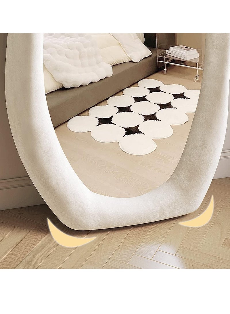 Nelly Velvet Full Length Mirror Leaning Against Wall Large Irregular Bedroom Mirror Floor Mirror Dressing Mirror Wall Mounted Mirror White Colour Size 60x160cm