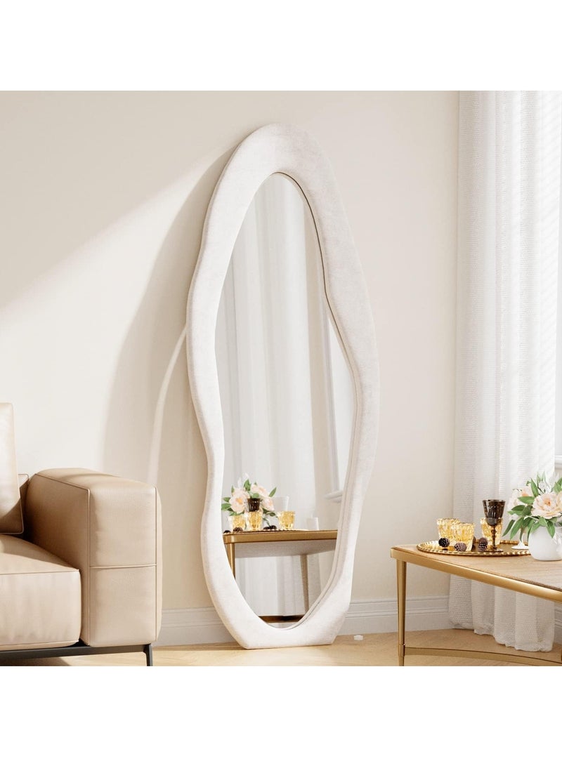 Nelly Velvet Full Length Mirror Leaning Against Wall Large Irregular Bedroom Mirror Floor Mirror Dressing Mirror Wall Mounted Mirror White Colour Size 60x160cm