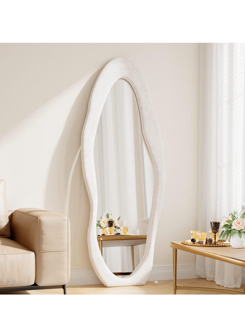 Full Length Mirror,Cloud Shaped Flannel Floor Mirror,Irregular Wavy Standing Mirror,Leaning or Hanging Against Wall for Living Room, Bedroom Size 60x160cm White