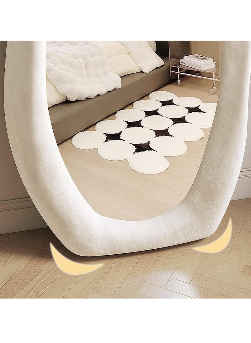 Full Length Mirror,Cloud Shaped Flannel Floor Mirror,Irregular Wavy Standing Mirror,Leaning or Hanging Against Wall for Living Room, Bedroom Size 60x160cm White