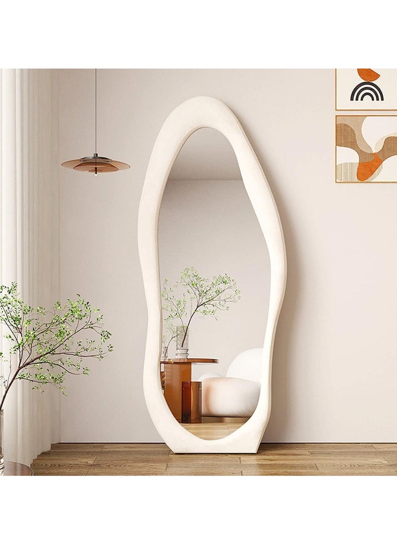 Full Length Mirror,Cloud Shaped Flannel Floor Mirror,Irregular Wavy Standing Mirror,Leaning or Hanging Against Wall for Living Room, Bedroom Size 60x160cm White