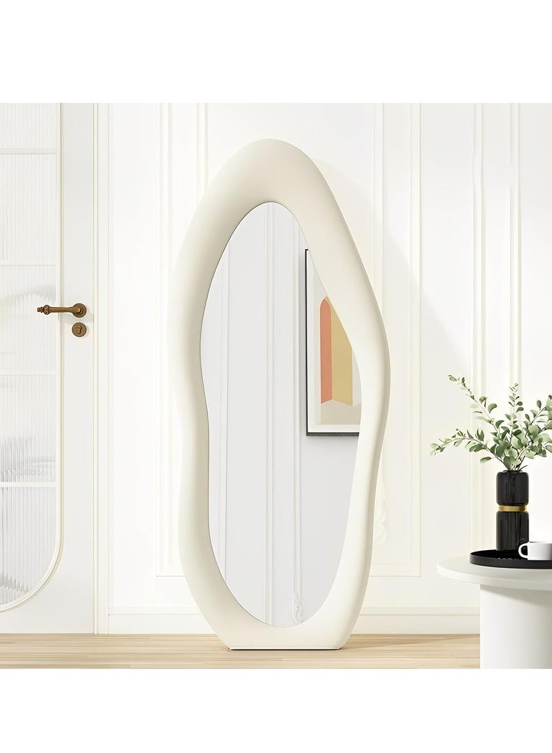 Full Length Mirror,Cloud Shaped Flannel Floor Mirror,Irregular Wavy Standing Mirror,Leaning or Hanging Against Wall for Living Room, Bedroom Size 60x160cm White