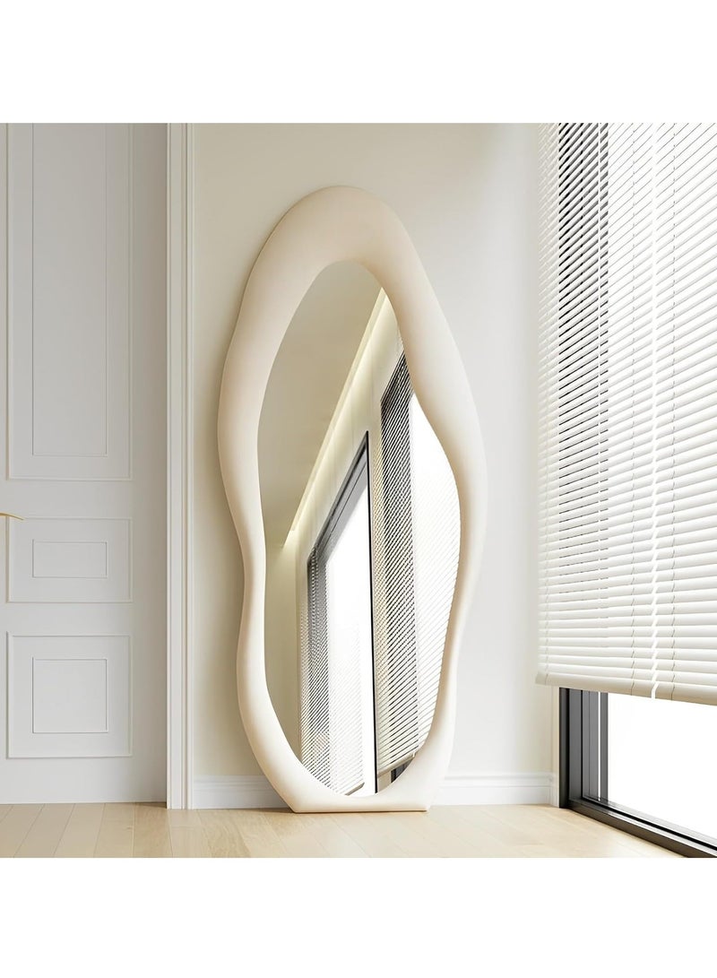 Full Length Mirror,Cloud Shaped Flannel Floor Mirror,Irregular Wavy Standing Mirror,Leaning or Hanging Against Wall for Living Room, Bedroom Size 60x160cm White