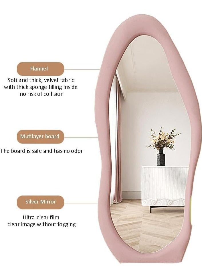 Full Length Mirror,Cloud Shaped Flannel Floor Mirror,Irregular Wavy Standing Mirror,Leaning or Hanging Against Wall for Living Room, Bedroom Size 60x160cm Pink