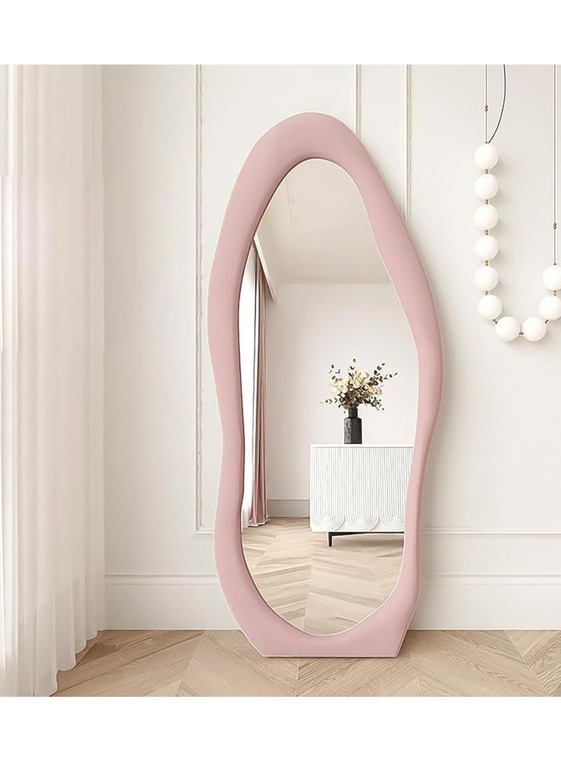 Nelly Velvet Full Length Mirror Leaning Against Wall Large Irregular Bedroom Mirror Floor Mirror Dressing Mirror Wall Mounted Mirror Pink Colour Size 60x160cm