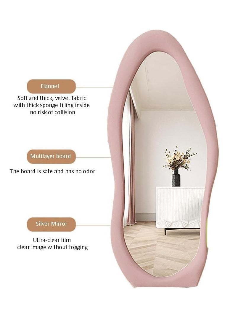 Nelly Velvet Full Length Mirror Leaning Against Wall Large Irregular Bedroom Mirror Floor Mirror Dressing Mirror Wall Mounted Mirror Pink Colour Size 60x160cm