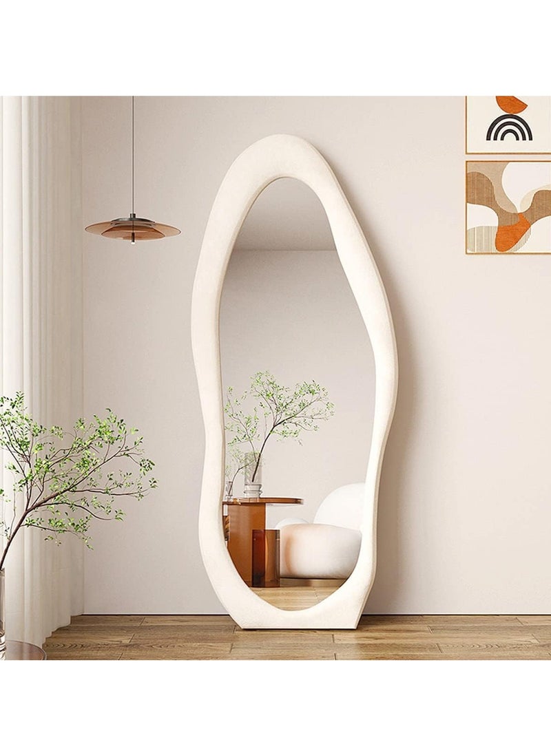 Full Length Mirror, Irregular Wavy Mirror Full Length, Wave Floor Mirror, Full Length Wall Mirror, Wall Mirror Standing Hanging or Leaning Against Wall for Bedroom (White)