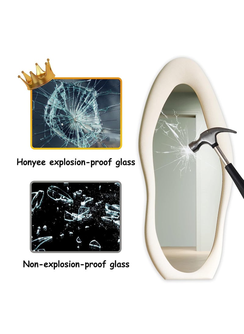 Full Length Mirror, Irregular Wavy Mirror Full Length, Wave Floor Mirror, Full Length Wall Mirror, Wall Mirror Standing Hanging or Leaning Against Wall for Bedroom (White)