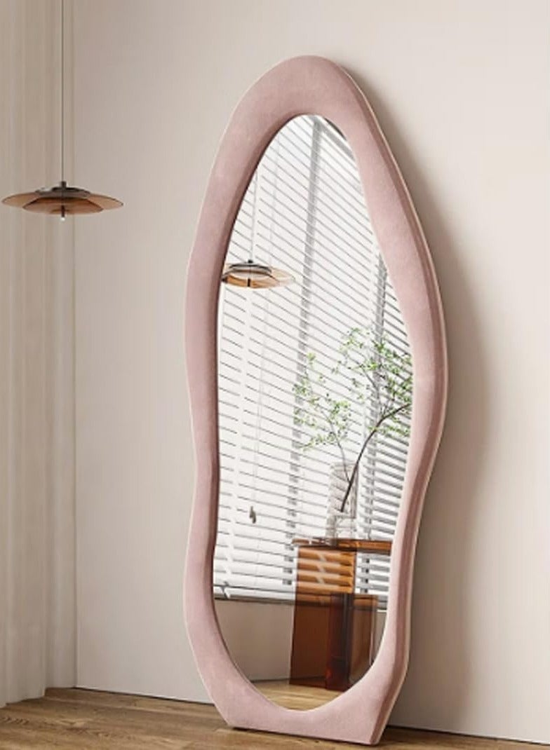 Irregular Wavy Mirror Full Length Mirror,Wave Floor Mirror, Wall Mirror Standing Hanging or Leaning Against Wall for Bedroom,Full Length Mirror (Pink)