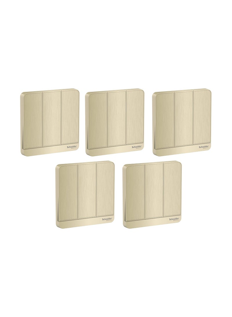 Schneider Electric E8333L2_WG AvatarOn Gold - 2-way plate switch 3 gang - 16AX - Gold - Pack of 5