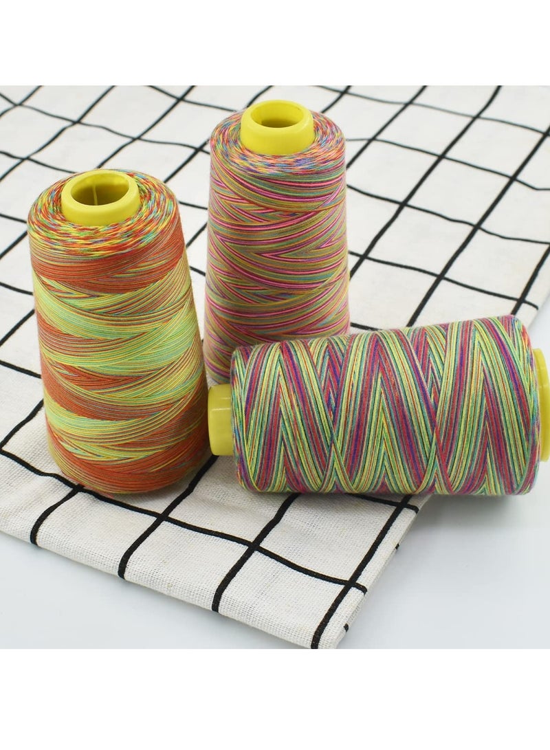 Sewing Thread, Rainbow Variegated Polyester Sewing Machine Thread All-Purpose Thread 3 Cones of 3000 Yards Each Spool Thread for Sewing Quilting Overlock Embroidery Hand Embroidery