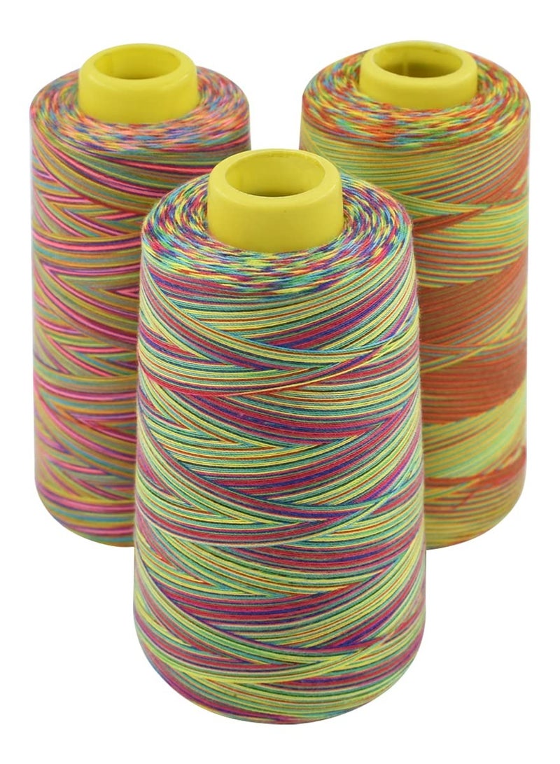 Sewing Thread, Rainbow Variegated Polyester Sewing Machine Thread All-Purpose Thread 3 Cones of 3000 Yards Each Spool Thread for Sewing Quilting Overlock Embroidery Hand Embroidery