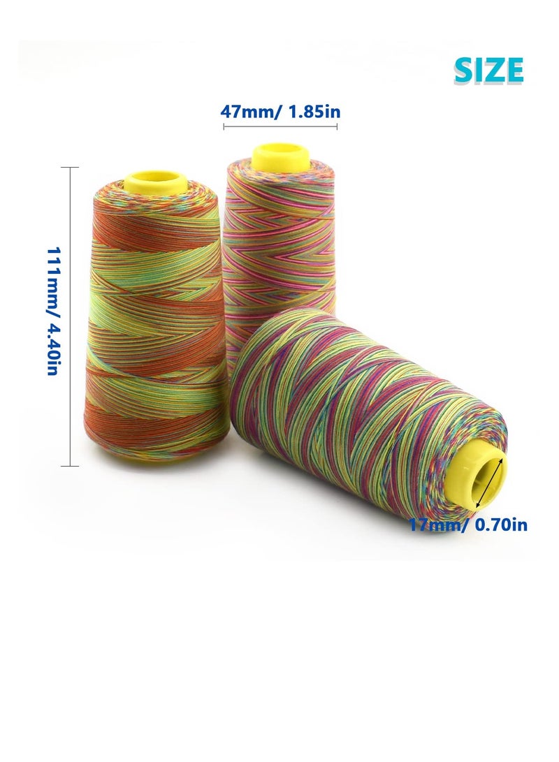 Sewing Thread, Rainbow Variegated Polyester Sewing Machine Thread All-Purpose Thread 3 Cones of 3000 Yards Each Spool Thread for Sewing Quilting Overlock Embroidery Hand Embroidery